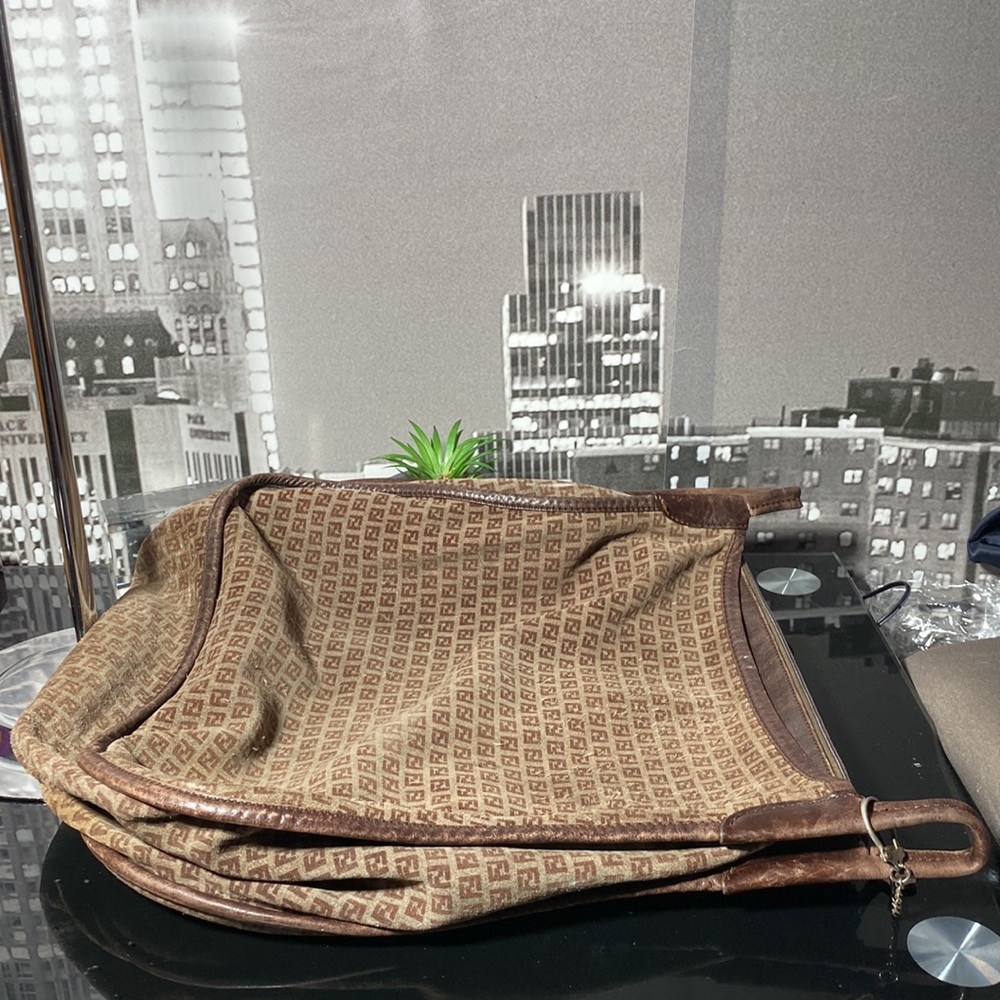 Authentic FENDI Zucca Shoulder Bag Suede Leather Brown Rehab - Picture 12 of 13
